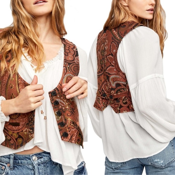 Free People Burnt Red Combo Paris Nights Vest size X small - Picture 1 of 11